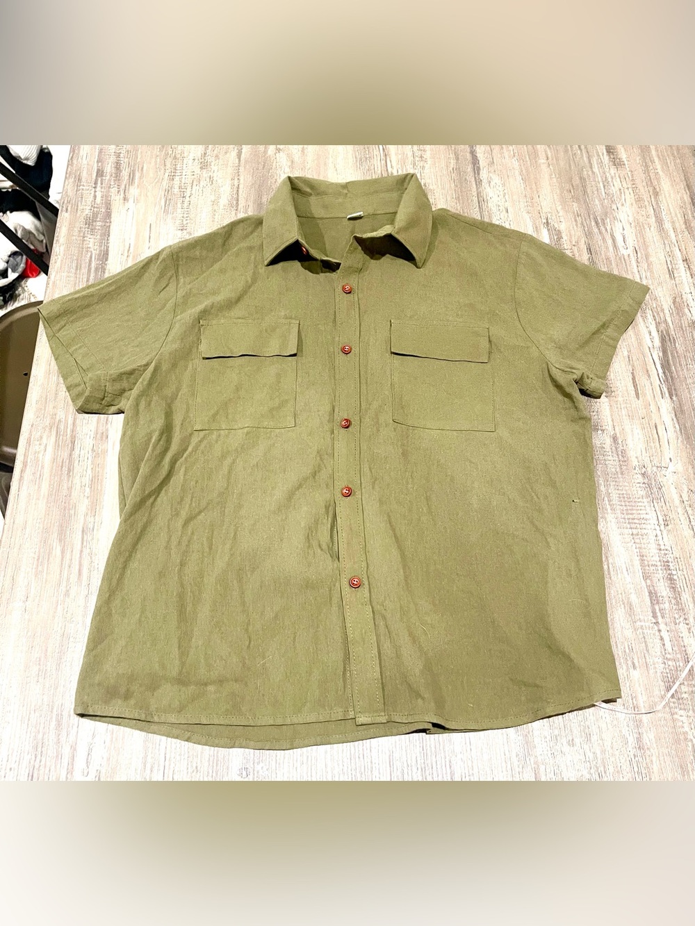 Kids Olive Green Short-Sleeve Button-Down Shirt